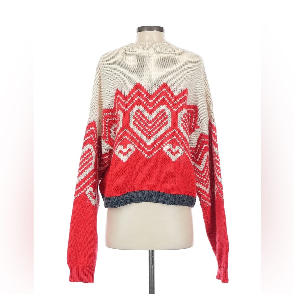 Free People I Heart You Sweater - Red and Cream Crewneck size large - Picture 3 of 7